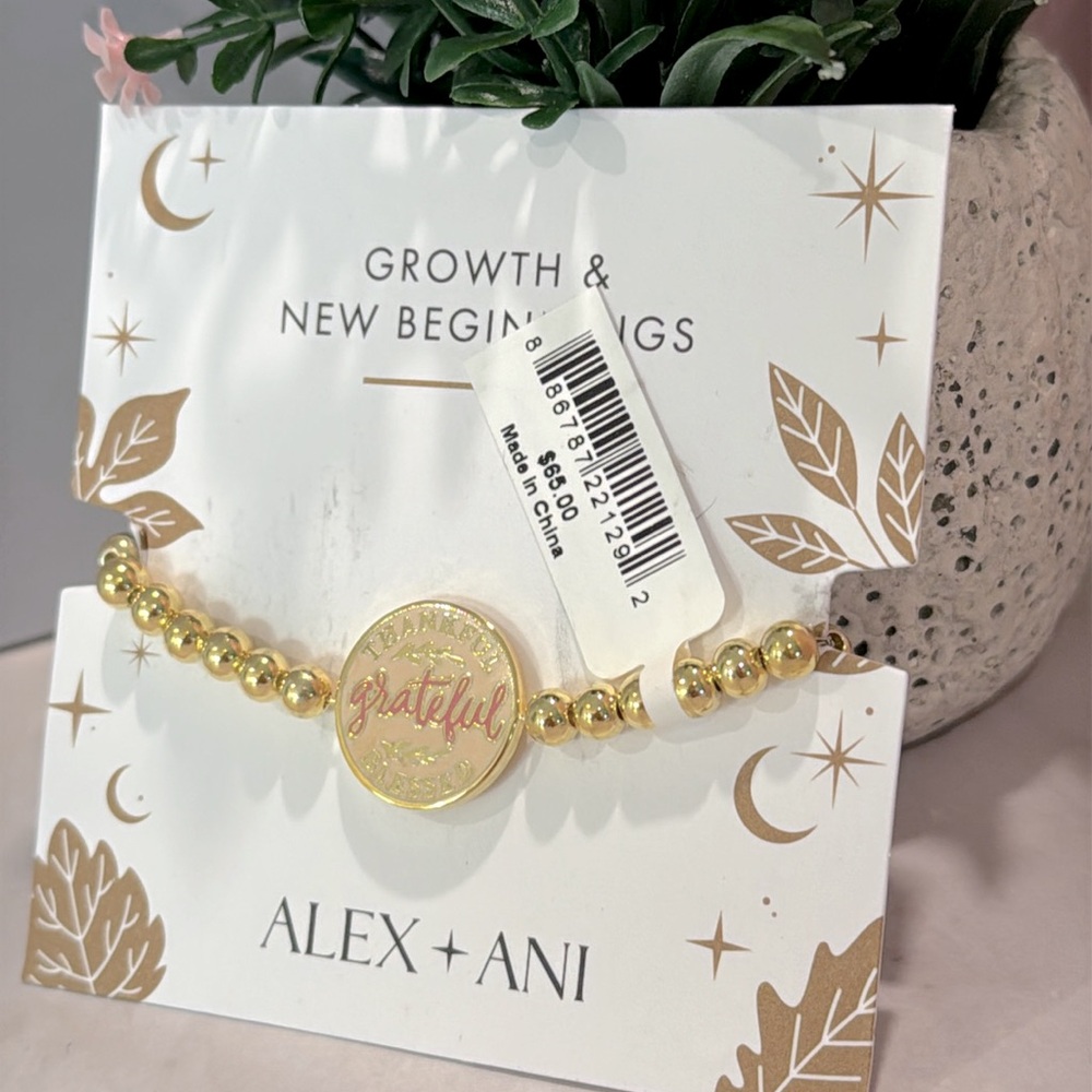 NWT Alex and Ani Gold Thankful, Grateful, Blessed Bolo Bracelet - Picture 2 of 3